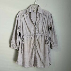 Hatch Maternity Blue Striped Seersucker Button Front Blouse Side Ties